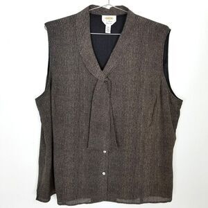 Talbots Women Plus Silk Printed Blouse Top Sz 24W Brown Sleeveless Button Front